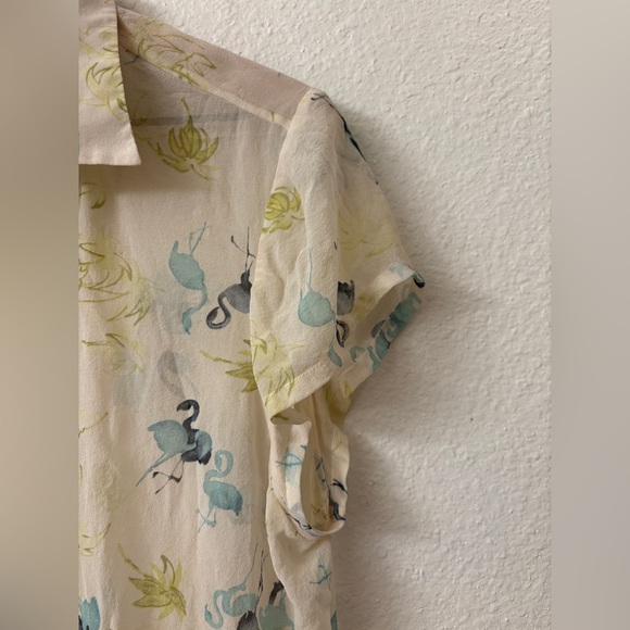 Tommy Bahama Womens Flamingo Hawaiian Shirt Short Sleeve Sheer Ivory Size XL - Picture 5 of 5